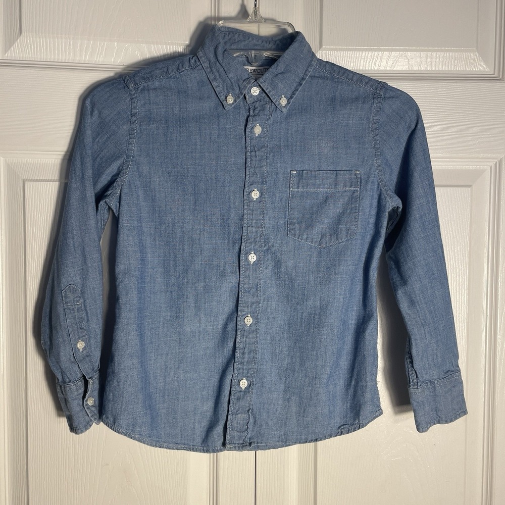 Crewcuts Button Down Chambray‎ Shirt Kids 8 Blue Long Sleeve 100% Cotton Preppy